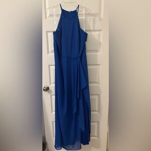 David’s Bridal Capri Blue Halter Neck Ruffle Dress SZ 18 Plus Size Formal NWT